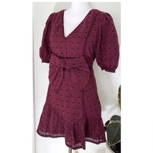 Loveshack Fancy Burgundy Lena Bow Dress Small